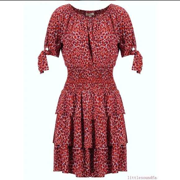 Maje Rafia Leopard Print Smocked Crepe Mini Dress - Picture 3 of 7